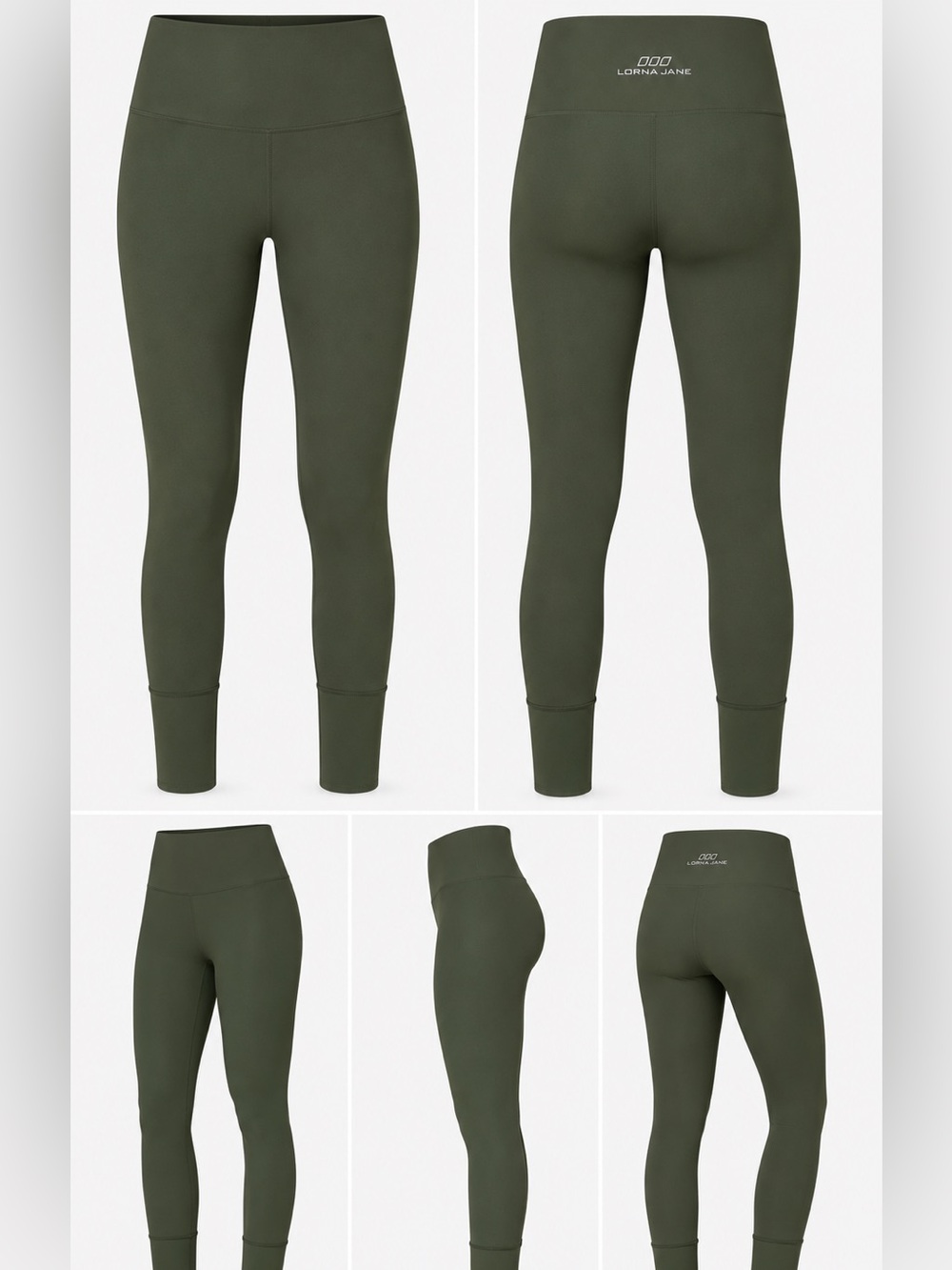 Lorna Jane Olive Green High Rise Compression Leggings Zip Pocket XS